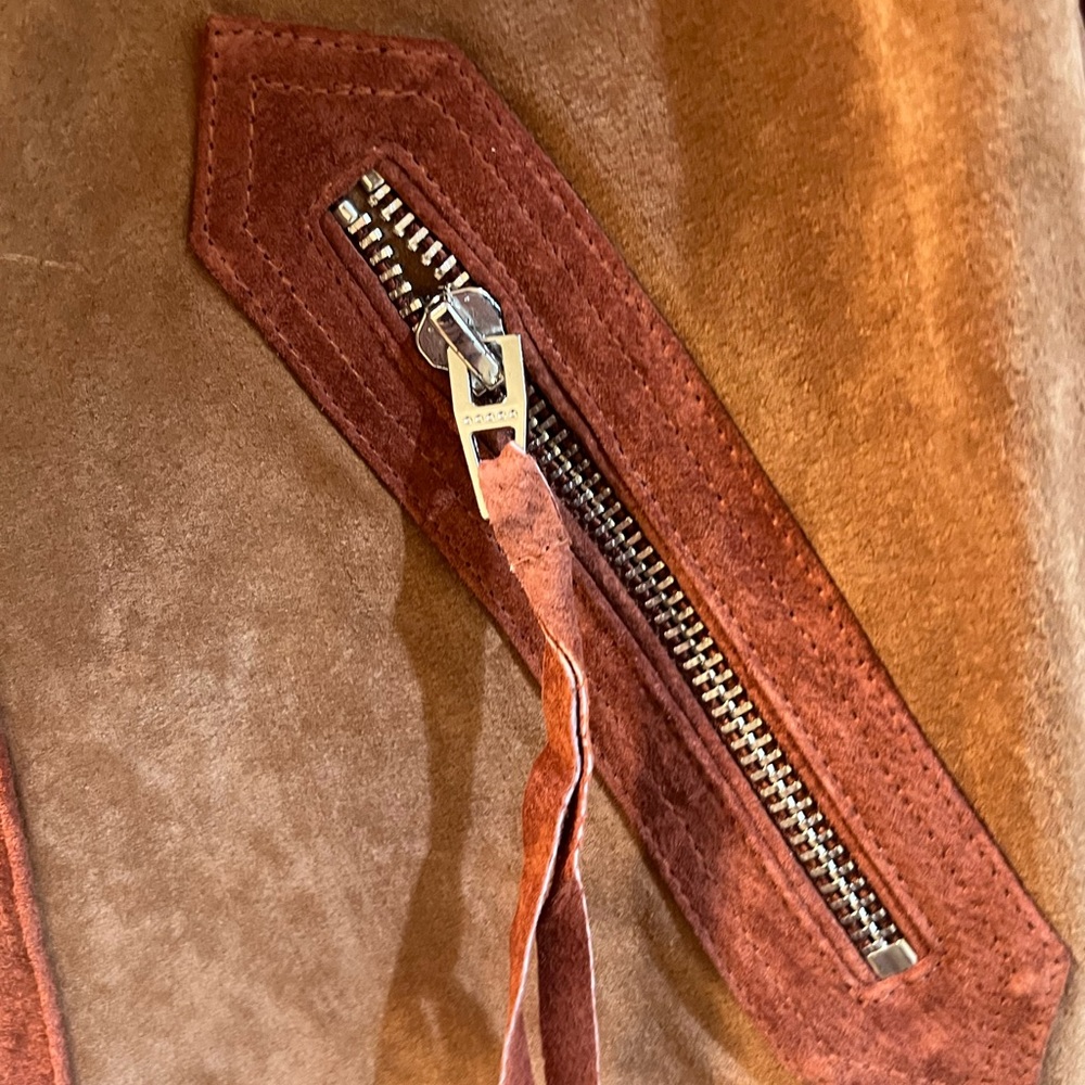 Blank NYC Brown Suede Bomber Jacket with Cream Shearling Collar - Picture 2 of 8
